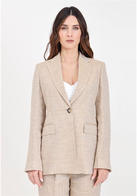Beige single-breasted women's linen jacket MAX MARA | 2416041042600003